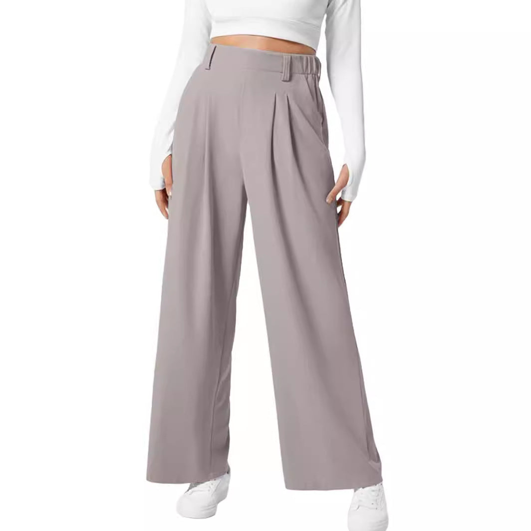 Women's Wide Leg Pants Elastic High Waist Waffle Knit Casual ARZ