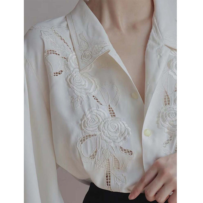 White Shirt Embroidered Hollow Shirt For Women ARZ