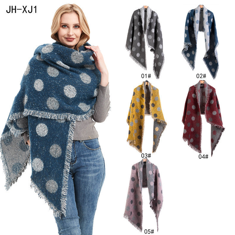 European And American Autumn And Winter Scarf Women's Circle Yarn Polka Dot Angle Thickened Shawl ARZ