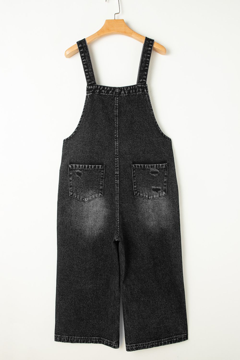 Distressed Wide Strap Denim Overalls Trendsi