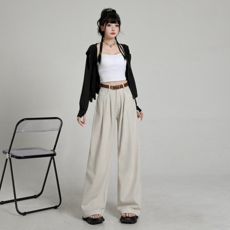 Summer Thin High Waist Belly Contracting Breathable Draping Lengthened Wide Leg Pants ARZ