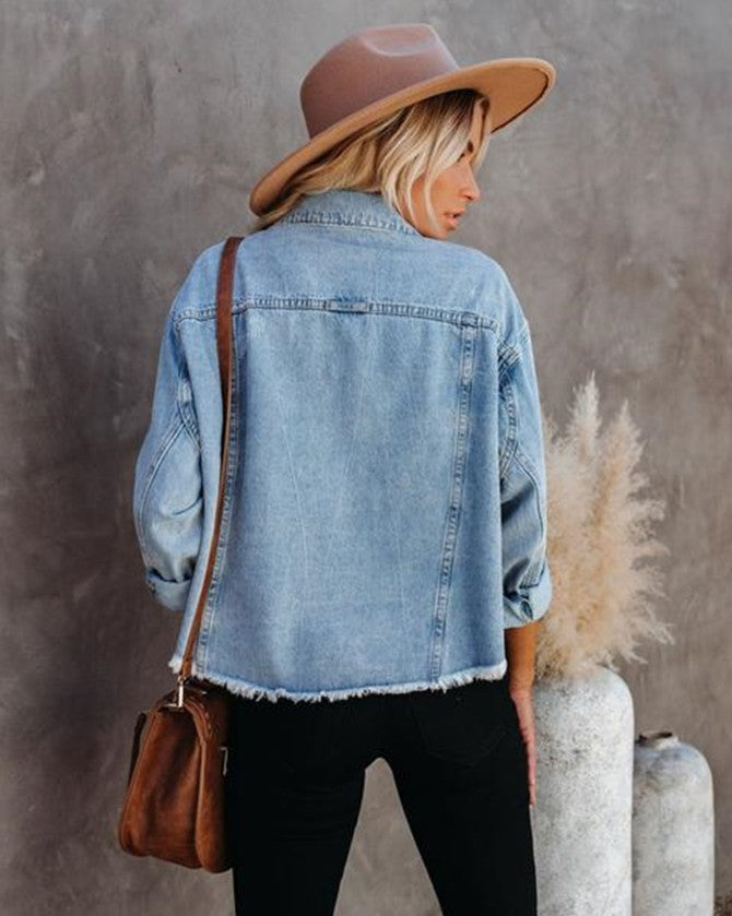 Denim  Loose Frayed Short Jacket ARZ