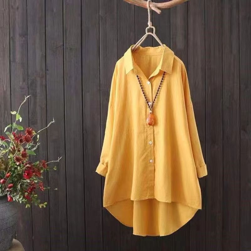 Women's Mid-length Loose Long Sleeve Cotton Shirt ARZ