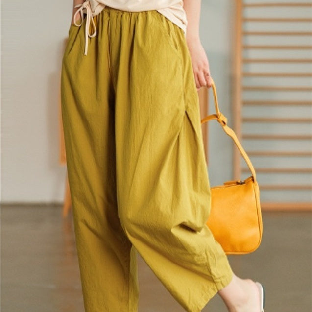 Solid Color Cotton High Waist All-matching Wide Leg Pants ARZ