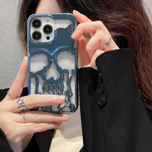 Luxury Plating 3D Skull Phone Case For I-Phone 14 Pro Max 13 12 11 Plus Breathable Glossy Hollow Out Gold Metallic Paint ARZ