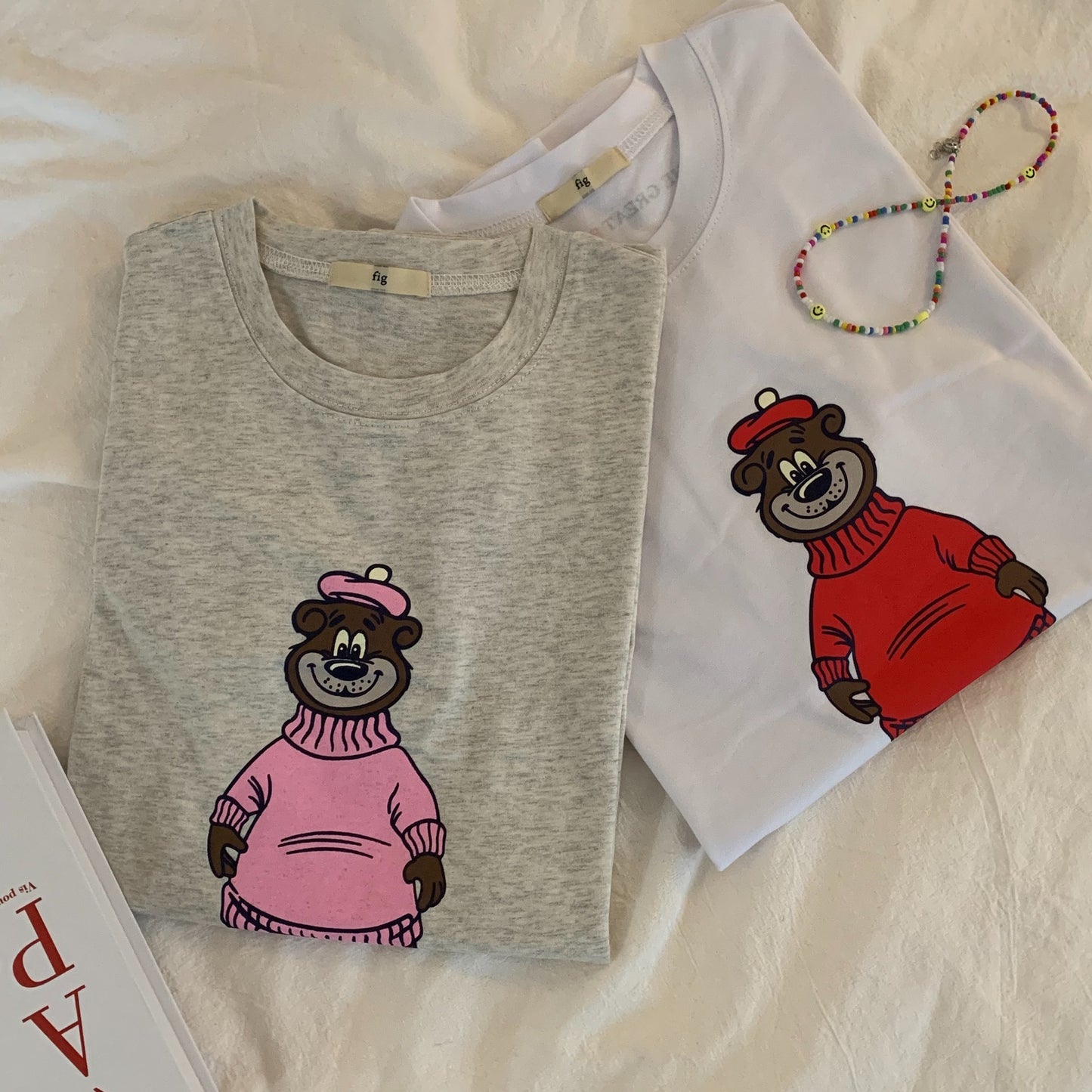 Women's Casual Loose Round Neck Short-sleeved Bear Printed T-shirt ARZ