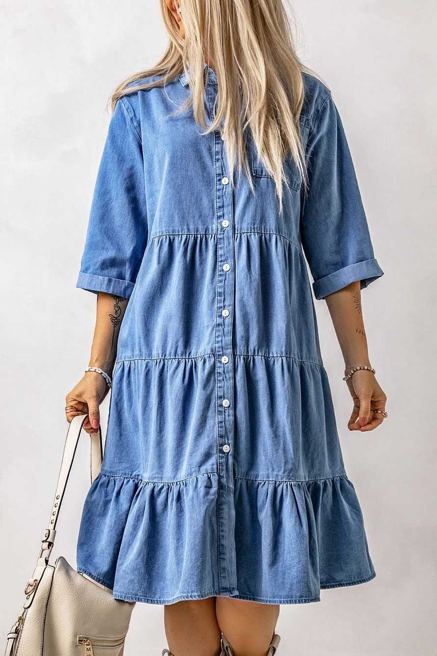 Spring And Summer Dress Denim Button Shirt ARZ