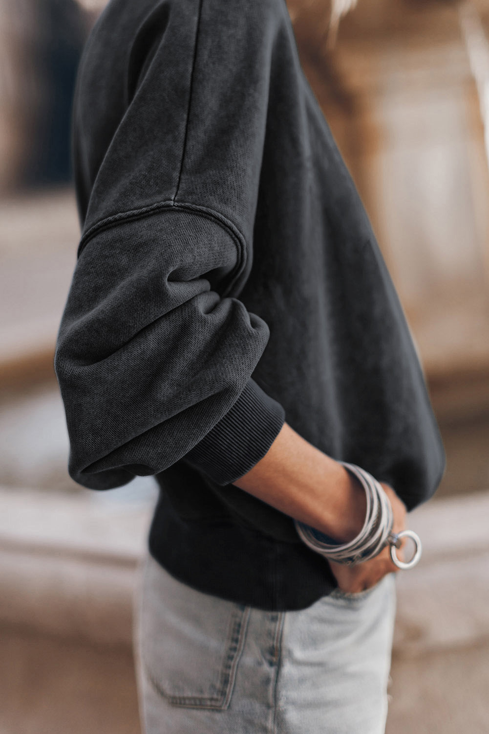 Mock Neck Dropped Shoulder Sweatshirt Trendsi