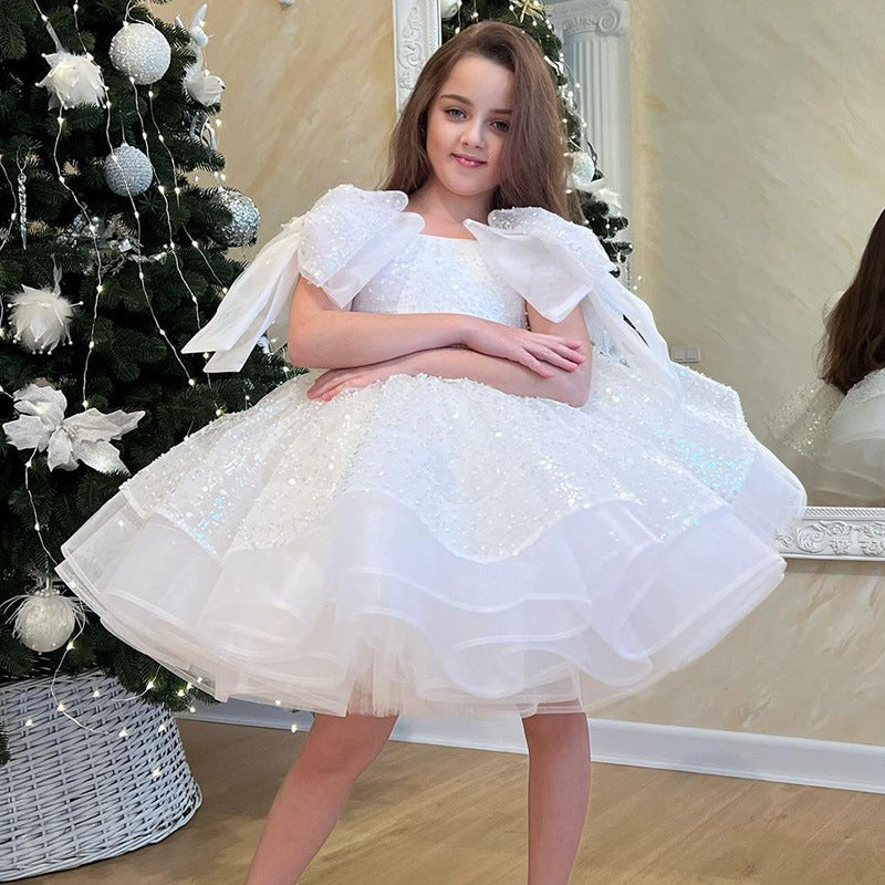 Girls' White Birthday Party Formal Dress Skirt ARZ