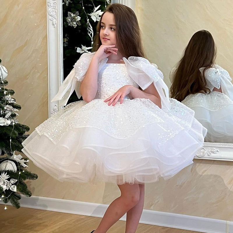 Girls' White Birthday Party Formal Dress Skirt ARZ