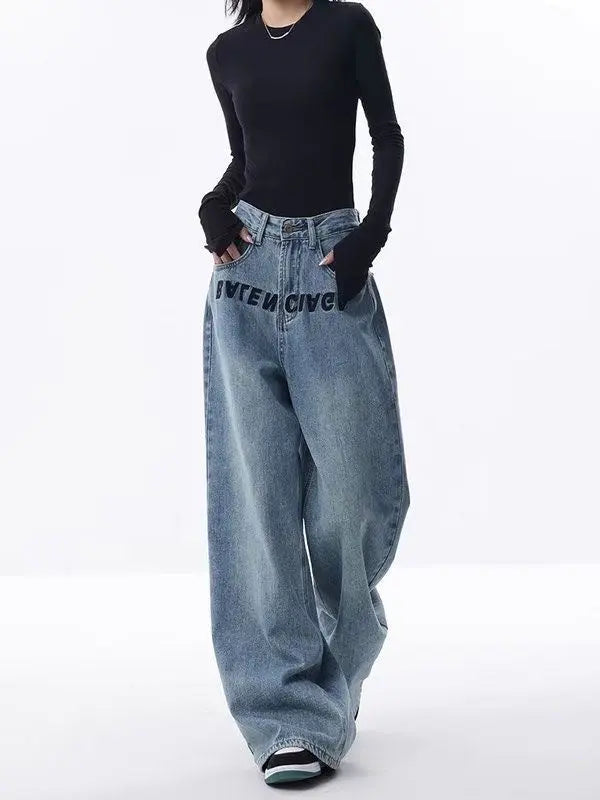 Women's Wide-leg Jeans Loose High Waist Drooping ARZ