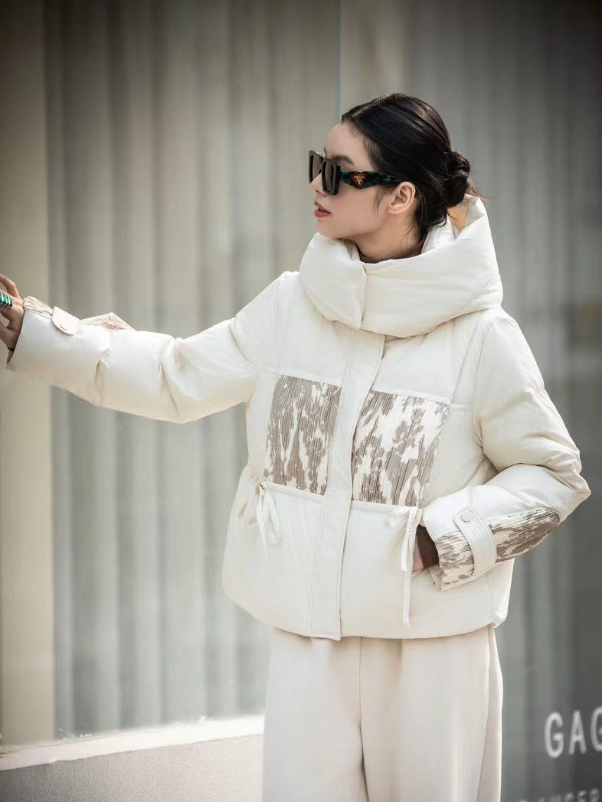 2 Korean Style Loose Lapel Hooded Short Stitching Down Jacket ARZ