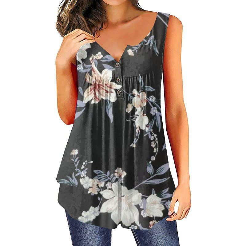 Sleeveless 3D Bohemian 3-Button Top ARZ