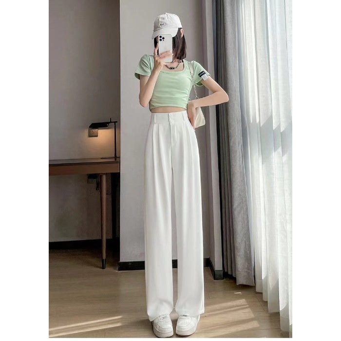 Green Ice Silk Wide-leg Pants Women's Summer Thin High Waist ARZ