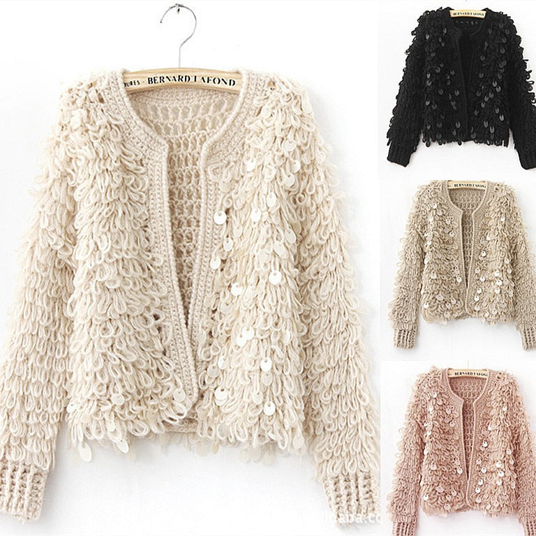 Sequined Mohair Short Sweater Cardigan Sweater ARZ