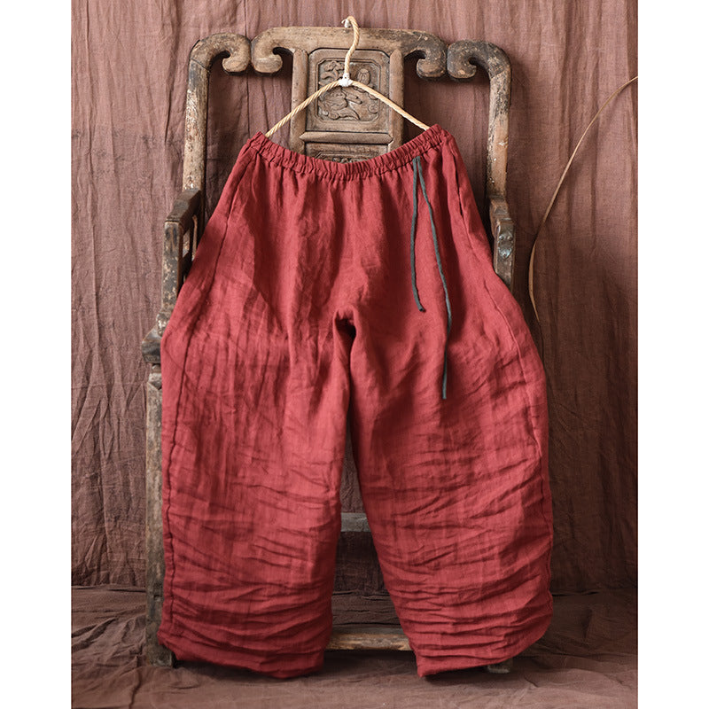 Spring And Autumn Stone Washed Linen Baggy Pants Loose Wide Leg ARZ