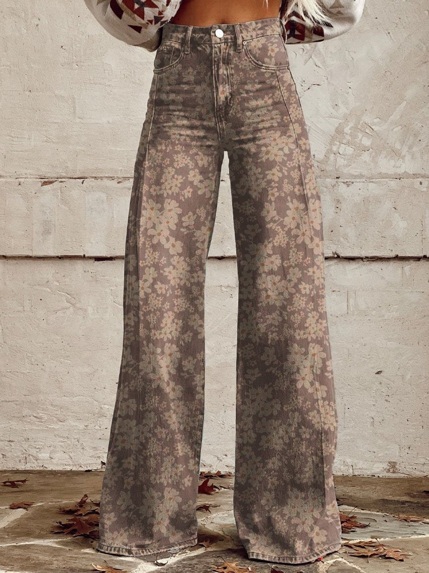 Wide-legged Pants Thermal Transfer Bell-bottom Pants Simulation Denim Trousers ARZ