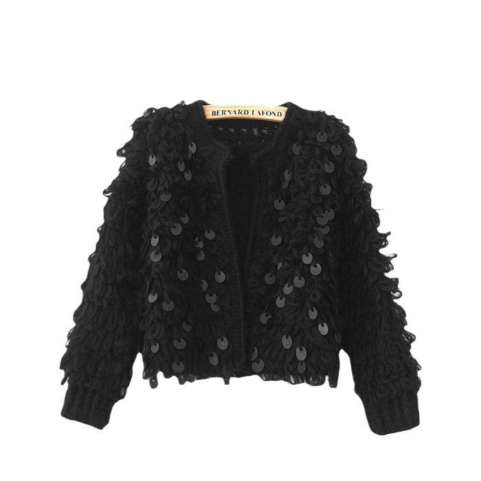 Sequined Mohair Short Sweater Cardigan Sweater ARZ