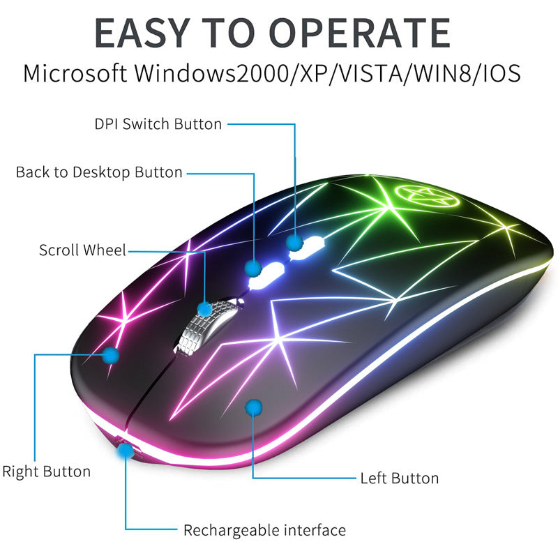 Wireless Bluetooth Mouse Dual-mode Luminous Charging Game Office 5-key Metal Roller ARZ