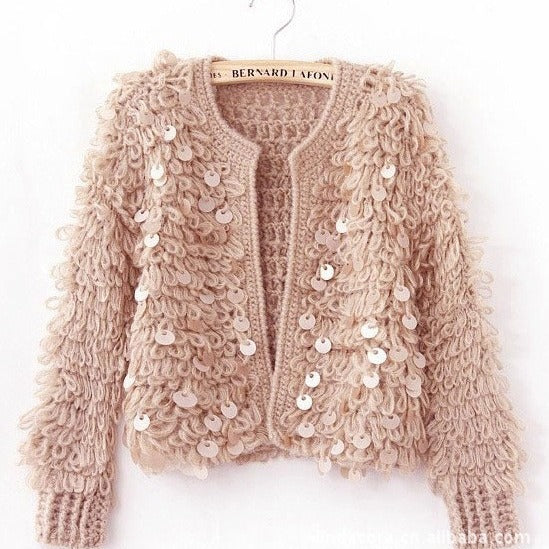 Sequined Mohair Short Sweater Cardigan Sweater ARZ