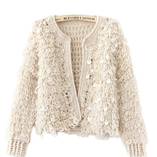 Sequined Mohair Short Sweater Cardigan Sweater ARZ