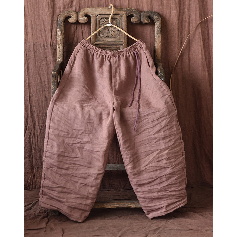 Spring And Autumn Stone Washed Linen Baggy Pants Loose Wide Leg ARZ