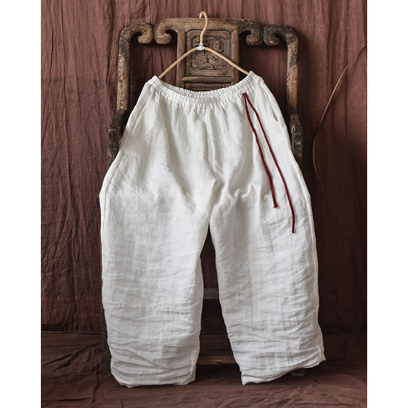 Spring And Autumn Stone Washed Linen Baggy Pants Loose Wide Leg ARZ