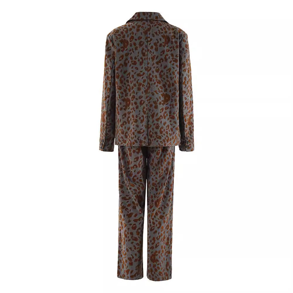 Leopard Print Casual High-end Temperament Suit Wide Leg Pants Two-piece Suit ARZ