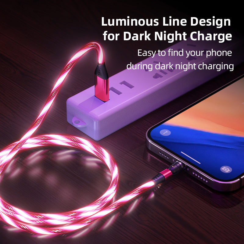 540 Rotate Luminous Magnetic Cable 3A Fast Charging Mobile Phone Charge Cable For LED Micro USB Type C For I Phone Cable ARZ