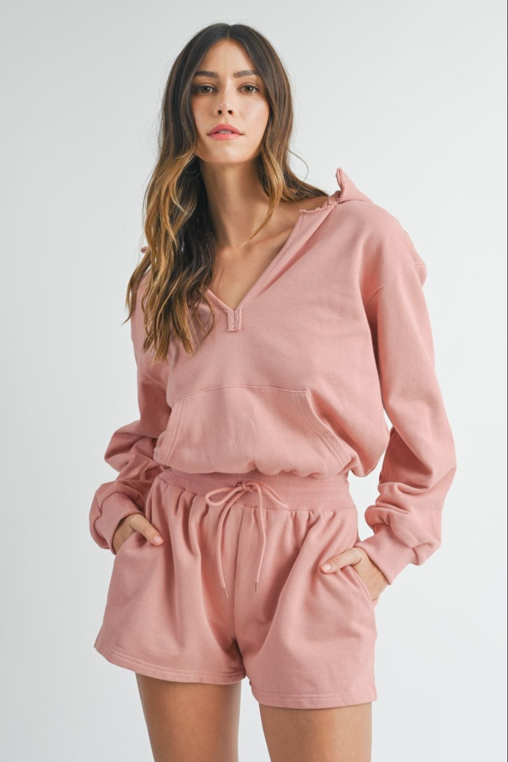 MABLE French Terry Hooded Romper Trendsi