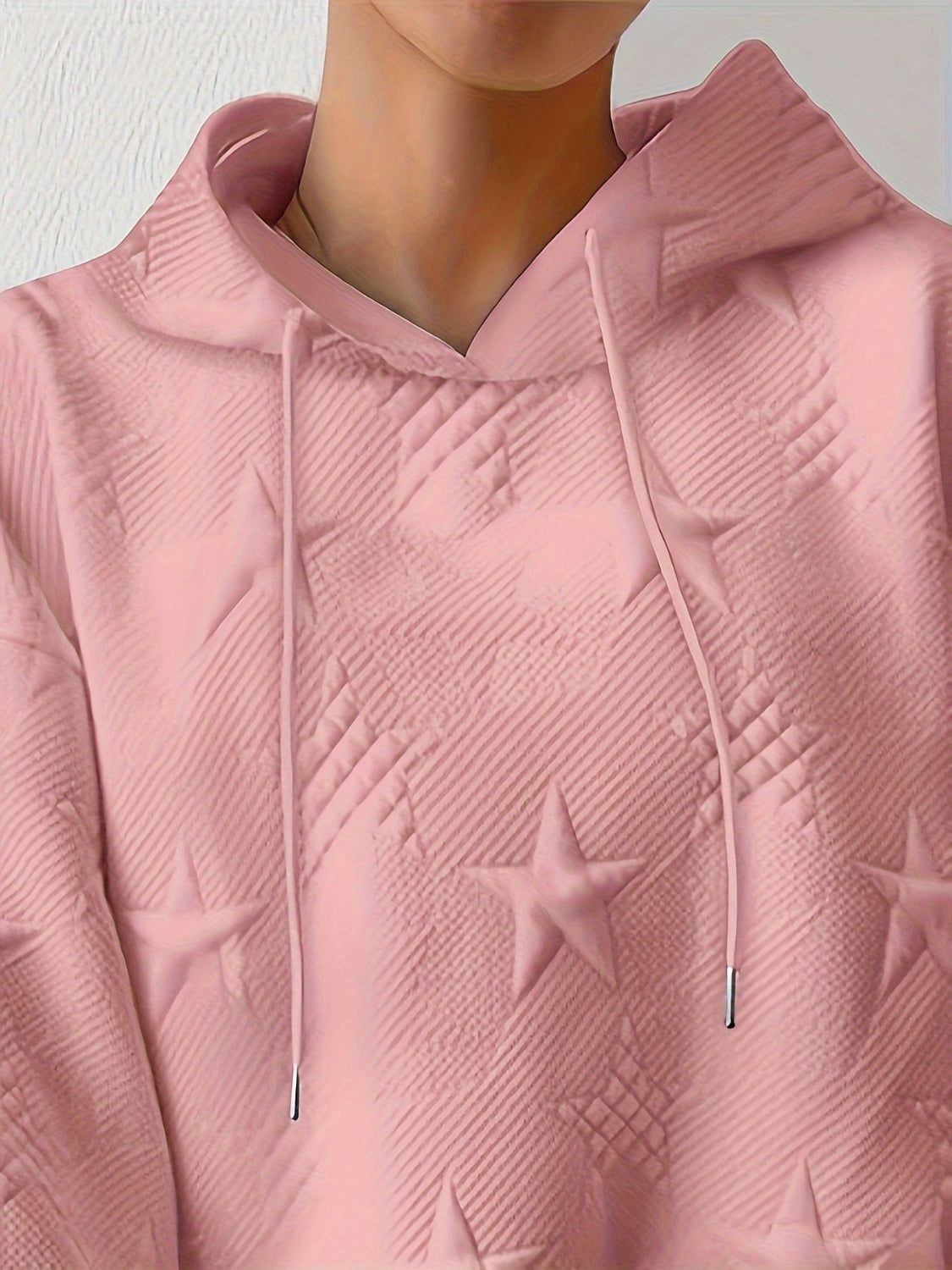 Drawstring Hoodie - Plus Size Star Texture Long Sleeve Hoodie Trendsi