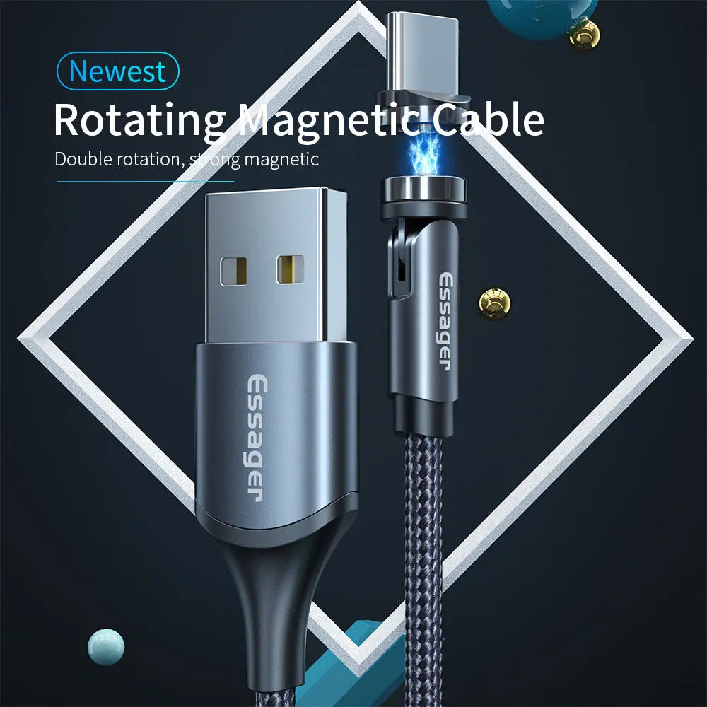 Essager Rotate Magnetic Cable 360 Degree USB Type C Charging Cable Fast Charging Magnet Charger 540 Rotate Micro Magnetic Cable ARZ