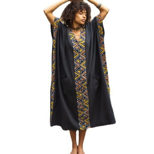 Maxi African Tribal Pattern Ethnic Style Handmade Robe Pocket Skirt ARZ