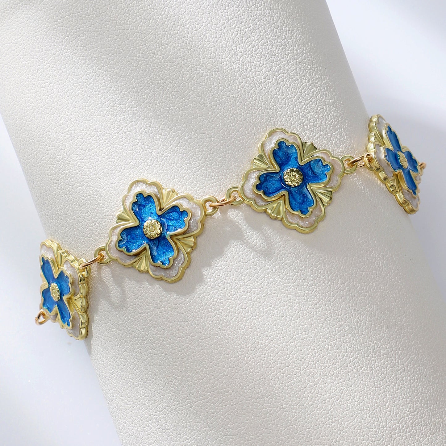 Diamond Leaf Four Leaf Flower Bracelet For Women Retro ARZ