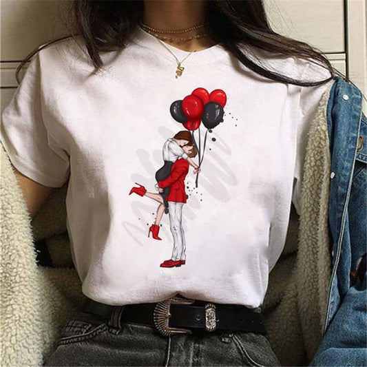 Balloon Print Women Black Tshirt ARZ