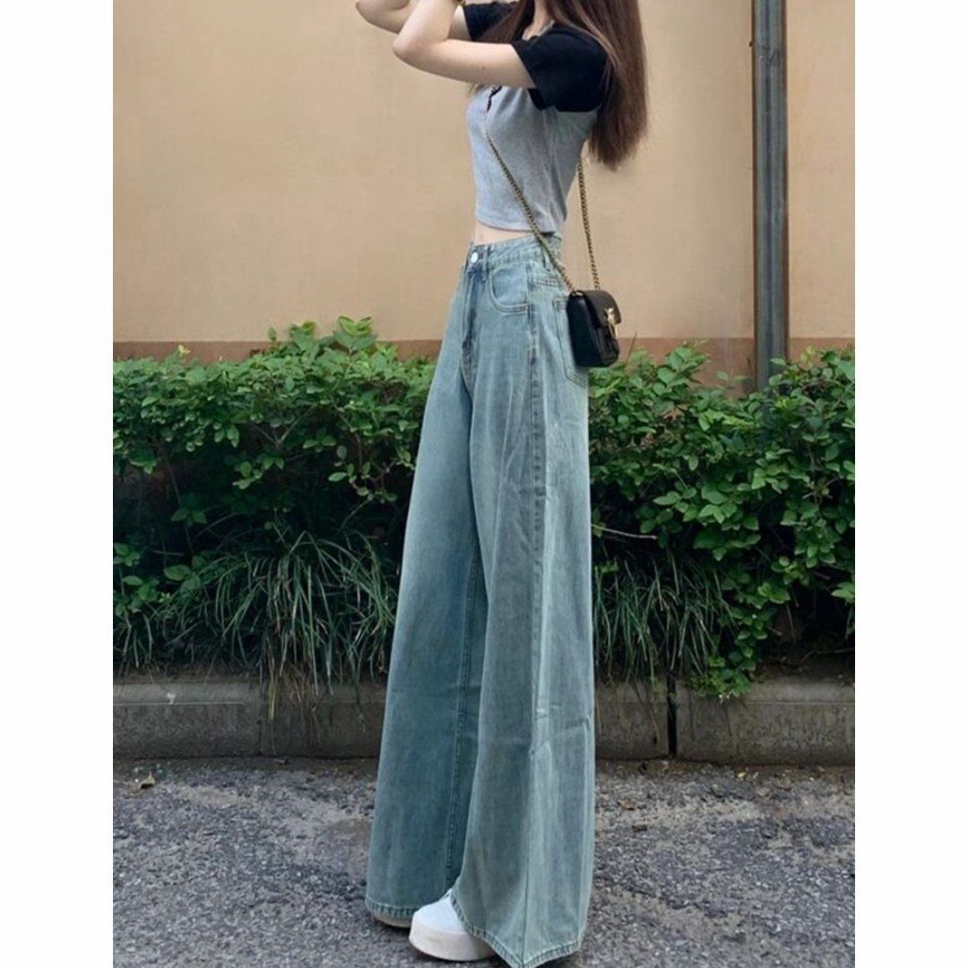 Washed-out Vintage Wide Leg Jeans High Waist Slimming ARZ