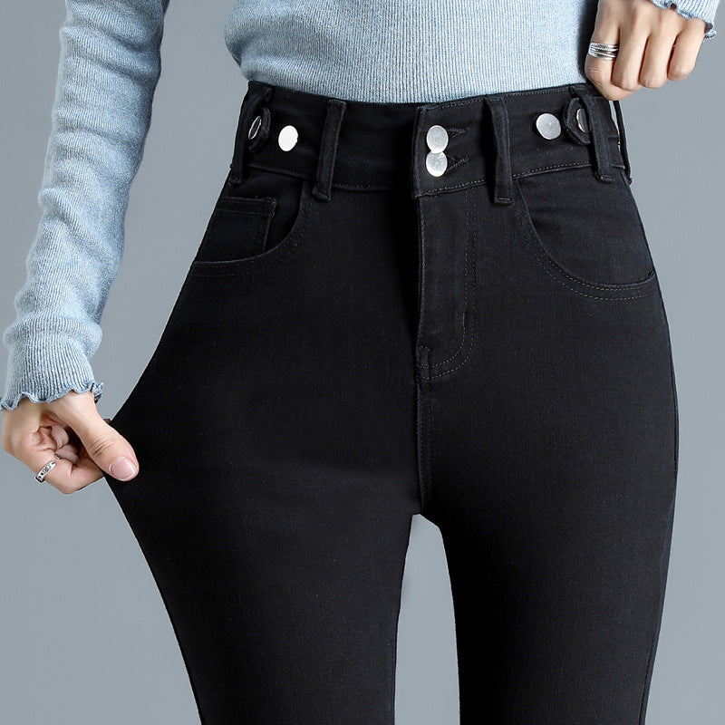 High Waist Stretch Jeans Tight And Warm Skinny Pants Women ARZ