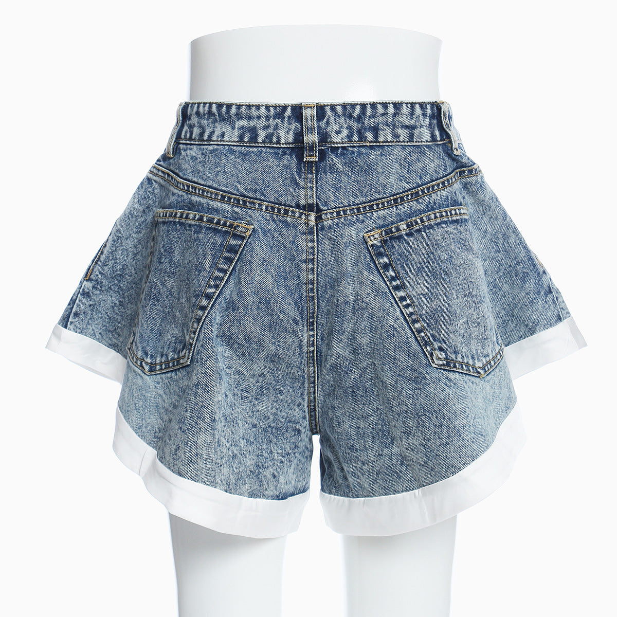 Ruffled Hem Hit White Denim Shorts ARZ