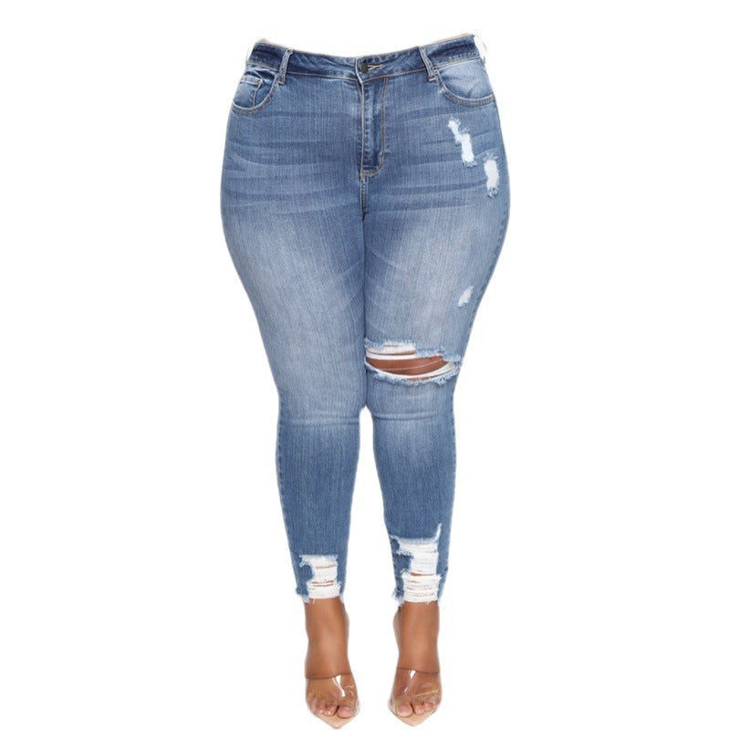 Women Clothes Ripped Plus Size Ladies Denim Pants Jeans ARZ