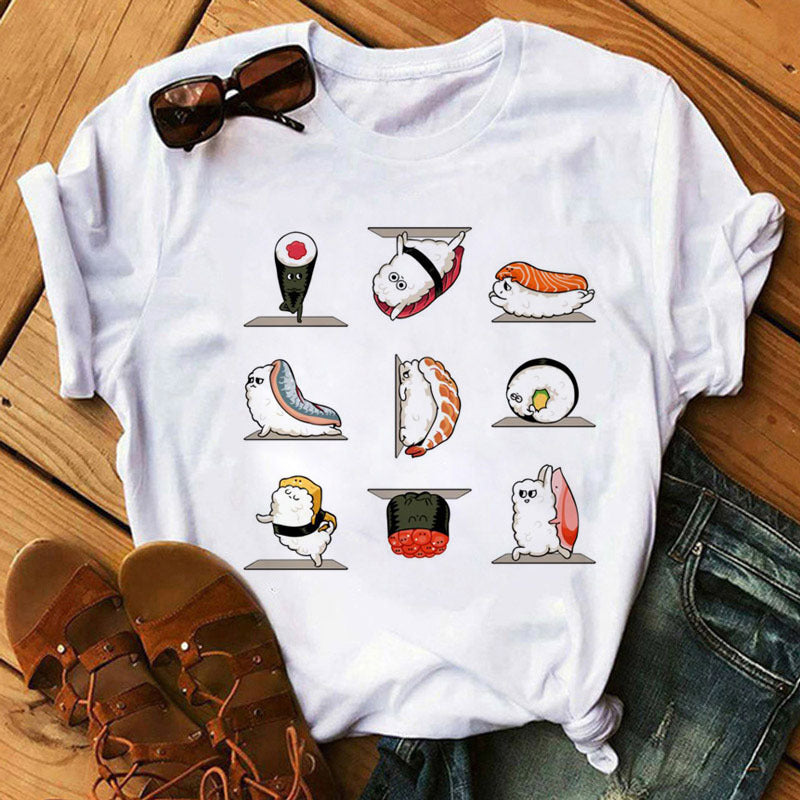 Summer Women Cute Sushi Hug Short Sleeve T-shirts ARZ