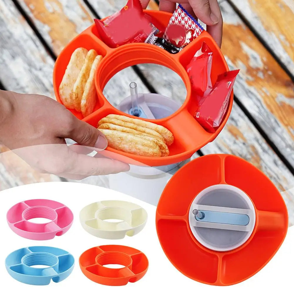 Silicone Snack For Cup 40 Oz Reusable Snack Container 4 Compartment Snack Platters Cup Snack Bowl Cup Holder Food Tray ARZ