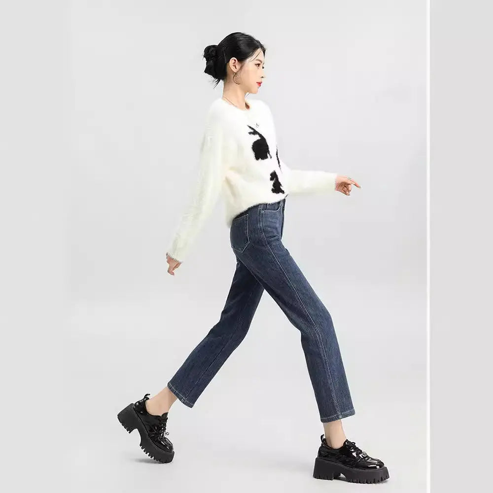 Fleece-lined Thick Cropped Jeans For Women ARZ