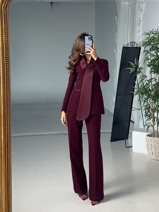 Irregular Collar Blazer & High Waist Pants Suit ARZ