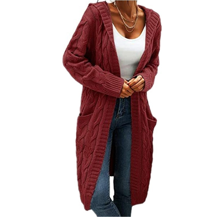 Women's Twisted Design Pocket Long Sleeve Sweater Solid Color Casual Coat ARZ