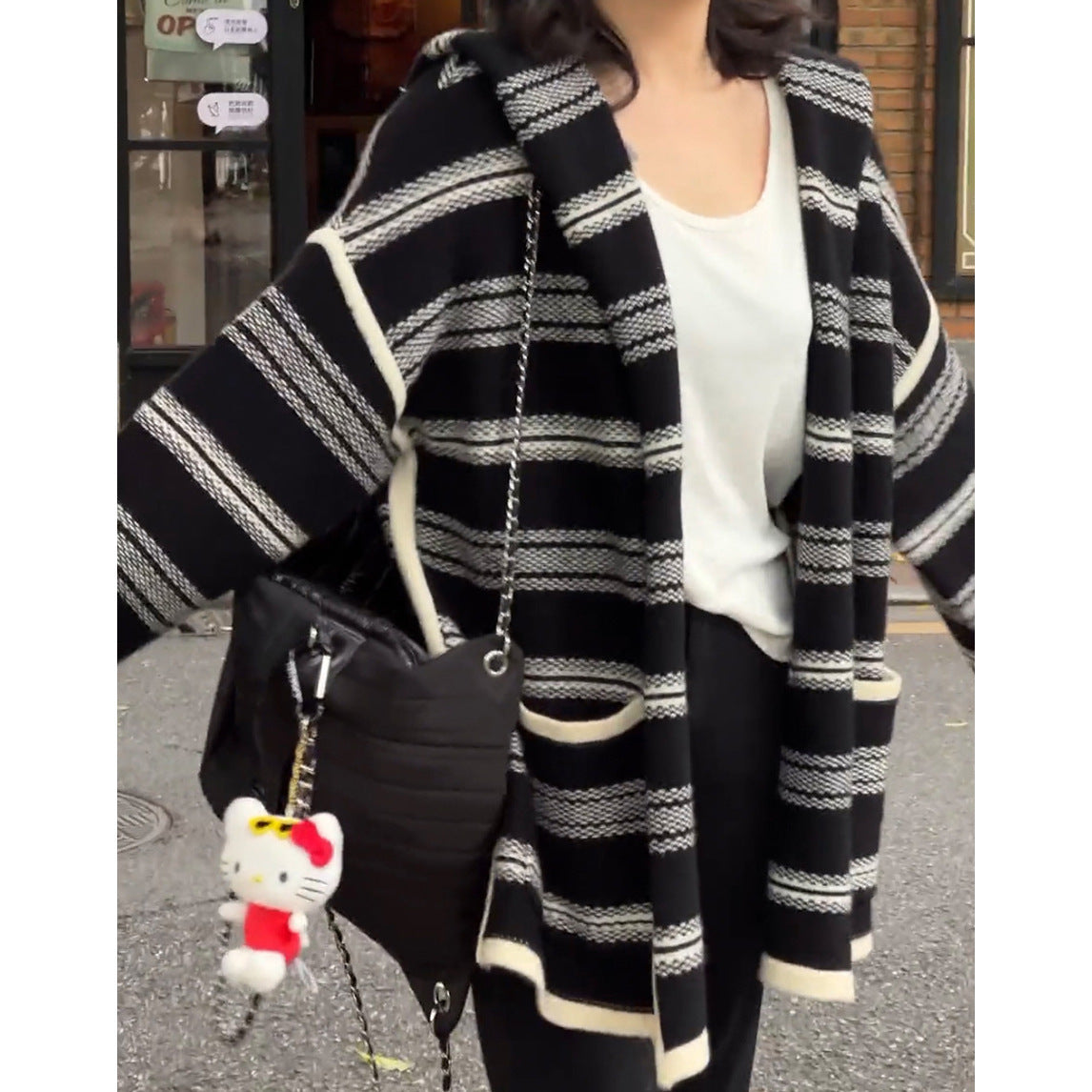 Striped Hooded Casual Mid-length Loose Sweater ARZ