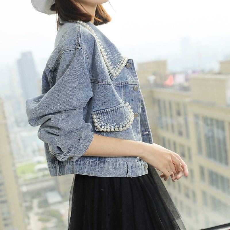 Women's Trendy Loose Petite Short Denim Jacket ARZ