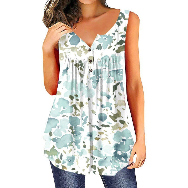 Sleeveless 3D Bohemian 3-Button Top ARZ