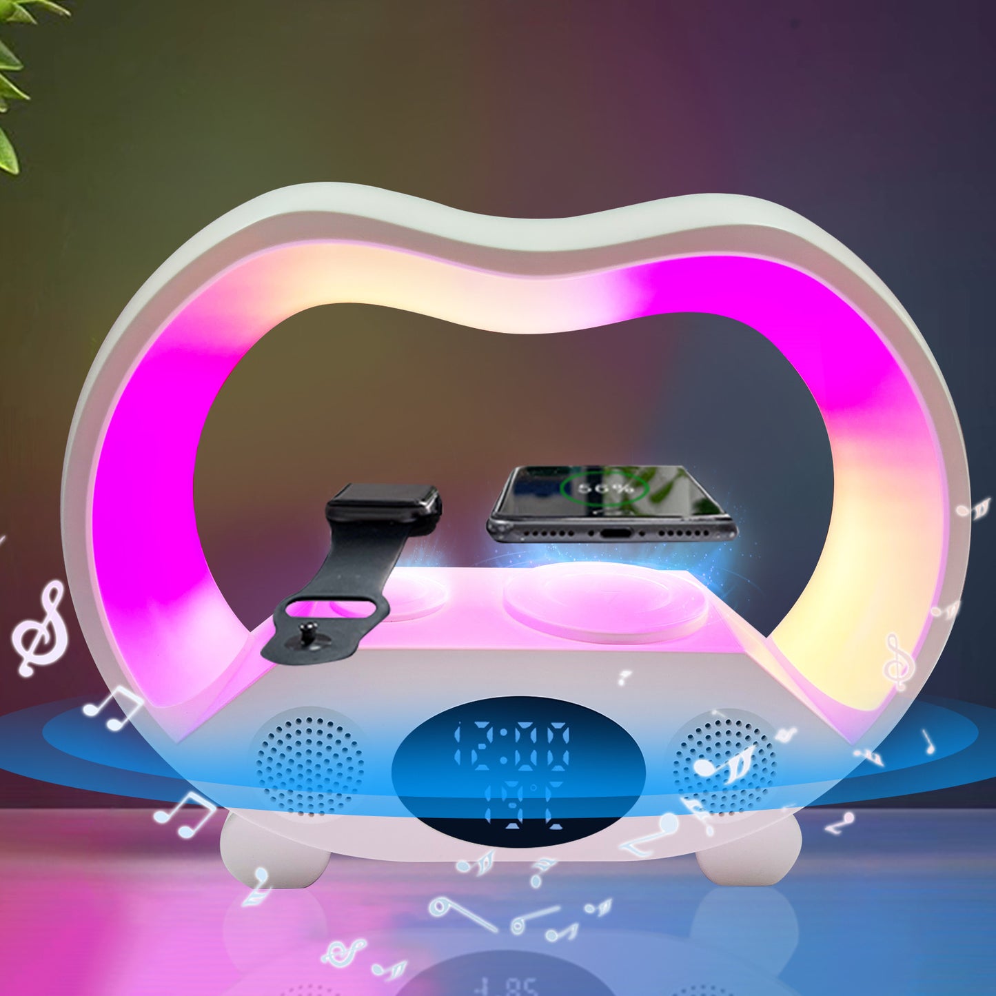 2024 New 6 In 1 Smart Remote Control Bluetooth Ambience Intelligent LED Table Lamp Multi-function Wireless Charger Night Light Bluetooth Speaker ARZ