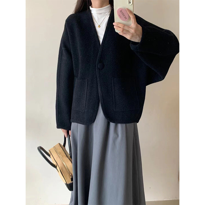 Korean Round Neck Woolen Coat ARZ