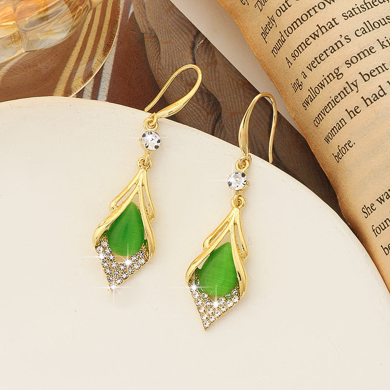 Light Luxury Opal Rhombus Ear Hook Elegant High-end Sense ARZ